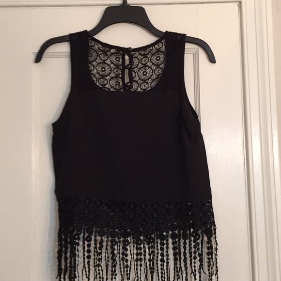 Anthropologie Monteau Top Black Fringe Sz S - Picture 6 of 7